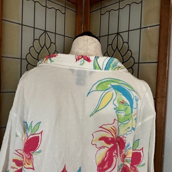 Koret Women Swiss Dot Floral Lightweight Long Sleeve Blouse Top Size 4X - Picture 5 of 10